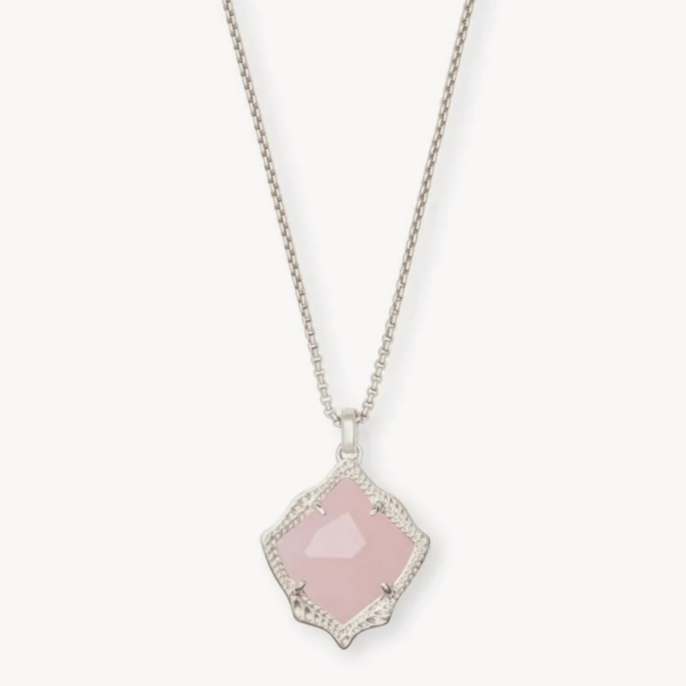 Kendra Scott Kacey Silver Long Pendant Necklace in Rose Quartz